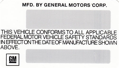 1975 Vehicle VIN Certification Decal
