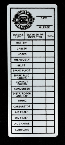 1964 - 1972 Chevrolet Super Service Door Jamb Dealer Service Decal, Silver and Black