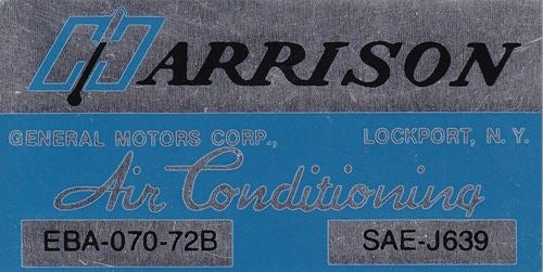 1972 Chevelle or Nova Air Conditioning Evaporator Box, Harrison Decal