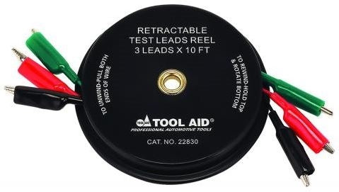 Chevelle or Nova Retractable Test Lead Reel Wire with Alligator Clips, 3 Leads x 10 Feet