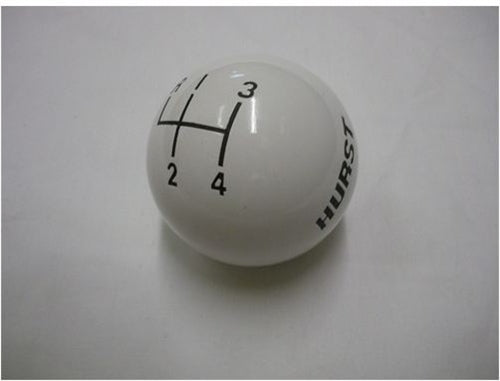 Shifter Knob Ball, White 4 Speed, 3/8 Inch Coarse Thread, Hurst Logo On The Sides, Angle 2