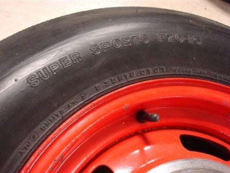 Chevy Rally Wheels with Firestone F70-15 Wide Oval Tires, Pair, Angle 3