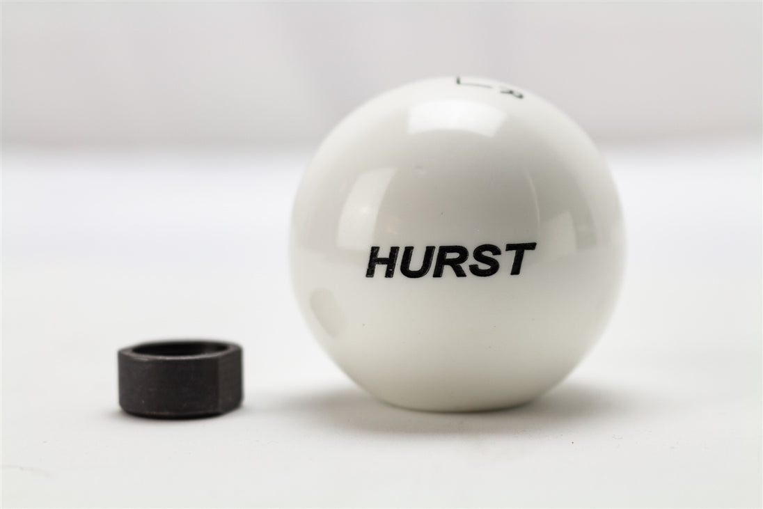 Hurst Shifter Knob in White, 6 Speed 16 MM x 1.50, Angle 3