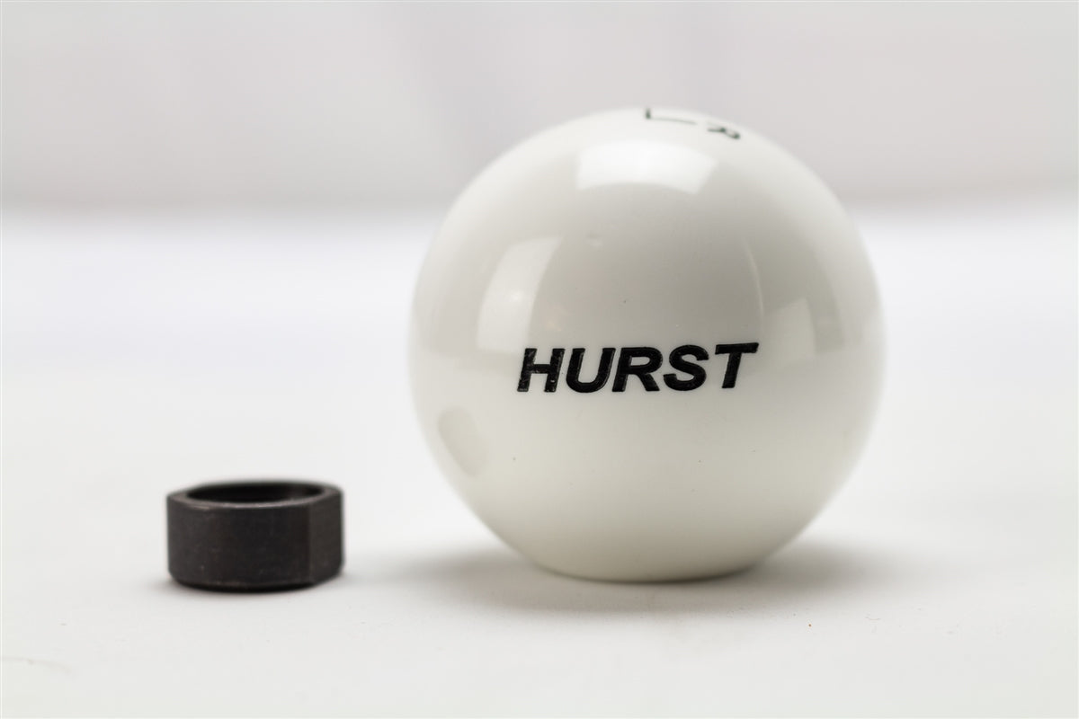 Hurst Shifter Knob in White, 6 Speed 16 MM x 1.50, Angle 3